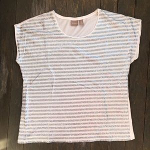 Chico’s Ice Blue White Striped Micro Sequin Shirt Top Size 2